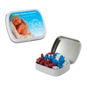 Mint Tin Maniacs - Small White Mint Tin Filled With Candy Stars. Star Shaped Candy In Mint Tin,