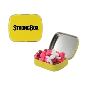 Mint Tin Maniacs - Small Yellow Mint Tin With Candy Hearts. Heart Shaped Candy In Mint Tin