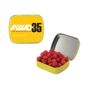 Mint Tin Maniacs - Small Yellow Mint Tin Filled With Cinnamon Red Hots. Red Hot Candy In A Mint Tin