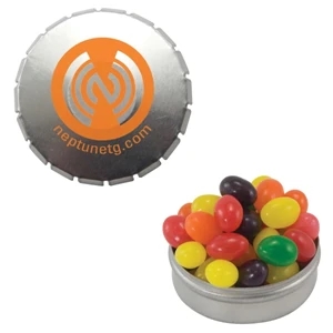 Mint Tin Maniacs - Silver Snap-top Mint Tin With Jelly Beans. Jelly Bean Candy In Mint Candy Tin