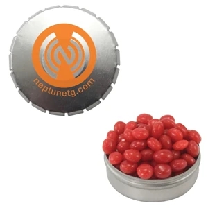 Mint Tin Maniacs - Silver Snap-top Mint Tin With Cinnamon Red Hots. Cinnamon Red Hot Candy In Tin