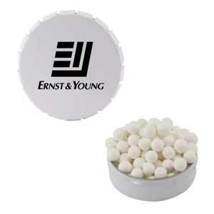 Mint Tin Maniacs - White Snap-top Mint Tin With Signature Peppermints. Breath Mints In Candy Tin