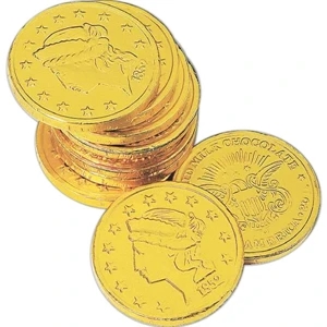 Dollar Size Chocolate Coin Wrapped In Gold Foil With Liberty/us Emblem Design. Blank