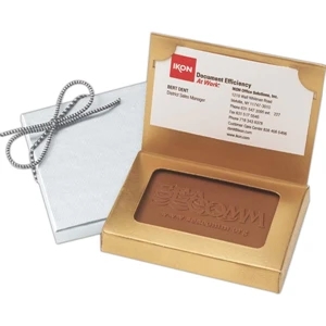 Custom Chocolate Rectangle Cookies Packed In A Gold Or Silver Business Card Holder