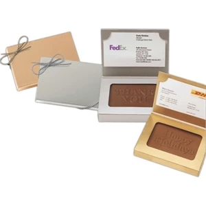 Custom Chocolate Rectangle Packed Into A Gold Or Silver Business Card Holder Box