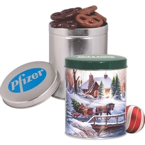 One Quart Tin with Mini Dark and Milk Chocolate Pretzels