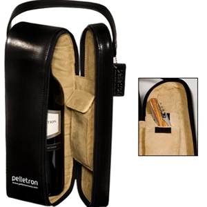 Upper West Side Leeman New York - Single Bottle Carrier - Black Cowhide Leather Wine Case