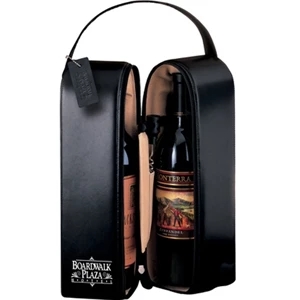 Upper West Side Leeman New York - Double Bottle Carrier - Black Cowhide Leather Wine Case