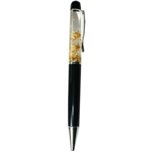 Ballpoint Pen With Floating Gold Dust In Top Barrel Section And Metal Barrel