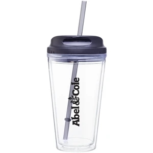 Spirit (r) - Black - 16 Oz Acrylic Double Wall Tumbler With Threaded Lid And Straw