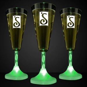 Green Led Imprintable Champagne Glass With Spiral Stem, 60 Day Production