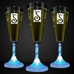 Blue Led Imprintable Champagne Glass With Spiral Stem, 60 Day Production