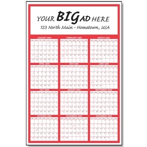 Style 1 - Stock Year On-a-page Commercial Wall Calendar With Red And Black Ink