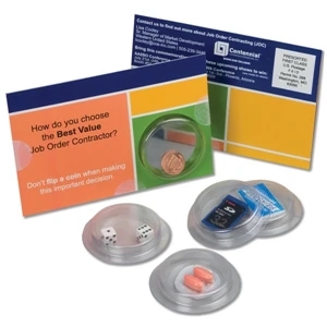 Promo Dome - 1 Color On 2 Sides - Bi-fold Card Constructed Of White Chipboard With Clear Dome And Insert