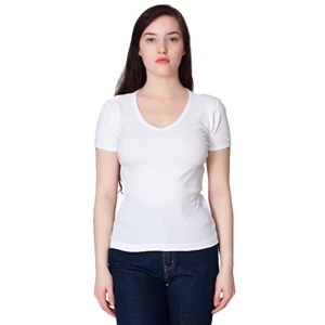 S-m-l- X L - Colors - Ladies' Baby Rib Short Sleeve V-neck T-shirt. Blank