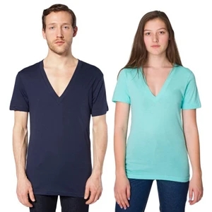 X X S- X L-colors - Unisex Sheer Jersey Short Sleeve Deep V-neck. Blank