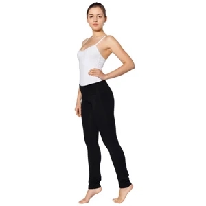 White - Cotton Spandex Jersey Straight Leg Yoga Pant With Fold-over Waistband. Blank