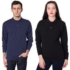 X S- X L - Unisex Pique Long Sleeve Tennis Shirt Featuring 2-button Placket. Blank
