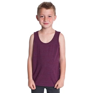 Youth Tri-blend Tank With 1/8" Cover Stitch Ribbed Arm And Neck Binding. Blank