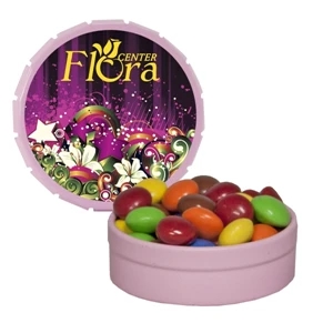 Mint Tin Maniacs - Small Pink Snap-top Mint Tin With Chocolate Littles. Chocolate Candy In Mint Tin