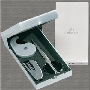 Executive Series - Stationery Set With Scissors, Tape, Ruler And Stapler In A Brushed Aluminum Case