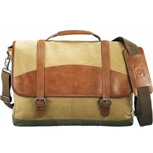 Cutter & Buck (r) - Genuine Saddle Leather And Cotton Canvas Computer Messenger Bag