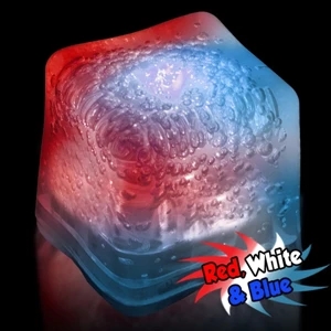 Lited Ice - Red White & Blue 1 3/8" Lighted Glow Premium Ice Cube, Blank