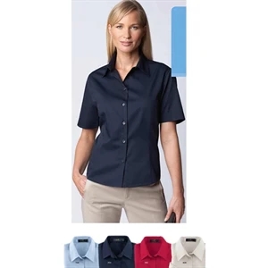 2 X L - Ladies' Easy Care Short Sleeve Twill Shirt With Front And Back Waist Darts
