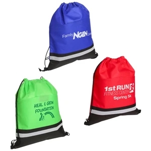 Drawstring Bag With Safety Reflective Stripe On Front & 16" Main Compartment
