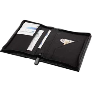 Black Passport Travel Wallet With Ostrich Skin Finish And Exterior Pocket