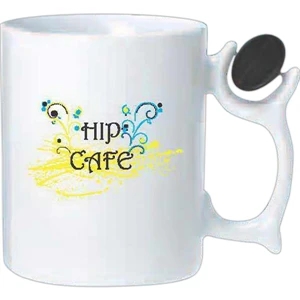Spinner Mug(tm) - Ceramic White Mug With Spinner Bead On Top Of The Handle, 12 Oz