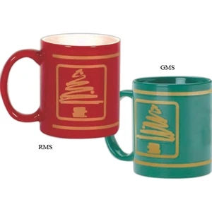 Green Ceramic Stock Christmas Tree Design Mug Decorated In Simulated Gold, 11 Oz