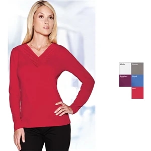 Avery Lilac Bloom (r) - 4 X L - Women's V-neck Long Sleeve Knit Shirt With Pleated Collar