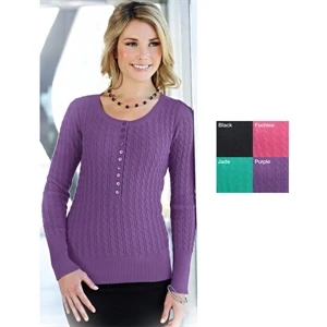 Audrey Lilac Bloom (r) - X S- X L - Women's Long Sleeve Henley Sweater