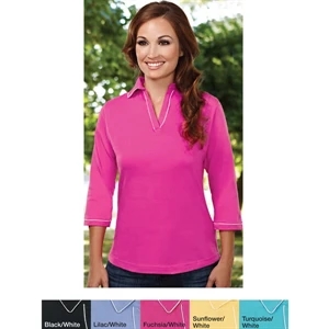 Allure - X S - X L - Women's 6.7 Oz Combed Cotton Jersey 3/4-sleeve Johnny Collar Knit Shirt