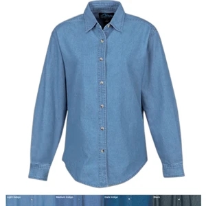 Cherokee - X S - X L - Women's 7 Oz 100% Cotton Denim Stonewashed Shirt With Long Sleeves