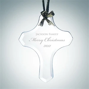 Beveled Cross Jade Glass Ornament