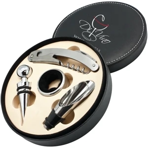 Campania - 5 Piece Wine Tool Set. Bottle Opener/corkscrew, Bottle Stopper, Drip Ring & Pourer