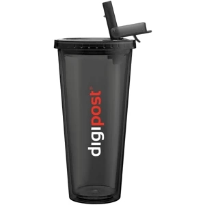 Spirit Sport - Graphite - 20 Oz Acrylic Double Wall Tumbler With Threaded Lid And Flip Up-straw