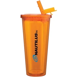 Spirit Sport - Tangerine - 20 Oz Acrylic Double Wall Tumbler With Threaded Lid And Flip Up-straw