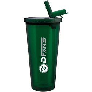 Spirit Sport - Green - 20 Oz Acrylic Double Wall Tumbler With Threaded Lid And Flip Up-straw