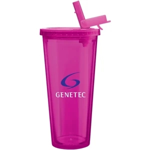 Spirit Sport - Fuchsia - 20 Oz Acrylic Double Wall Tumbler With Threaded Lid And Flip Up-straw