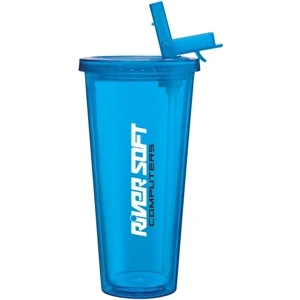 Spirit Sport - Aqua - 20 Oz Acrylic Double Wall Tumbler With Threaded Lid And Flip Up-straw