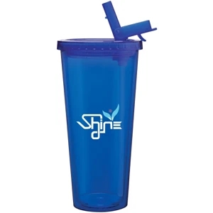 Spirit Sport - Blue - 20 Oz Acrylic Double Wall Tumbler With Threaded Lid And Flip Up-straw
