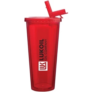 Spirit Sport - Red - 20 Oz Acrylic Double Wall Tumbler With Threaded Lid And Flip Up-straw