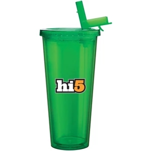Spirit Sport - Apple - 20 Oz Acrylic Double Wall Tumbler With Threaded Lid And Flip Up-straw