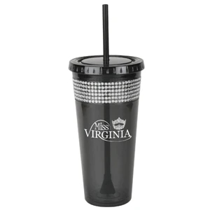 Sparkle Bling - Smoke - Tumbler Made From Acrylic Body And Liner With 2 In 1 Propeller Straw And Stirrer