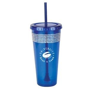 Sparkle Bling - Blue - Tumbler Made From Acrylic Body And Liner With 2 In 1 Propeller Straw And Stirrer