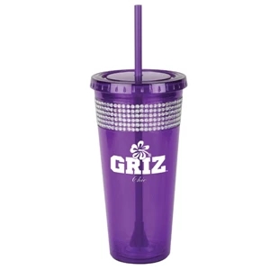 Sparkle Bling - Purple - Tumbler Made From Acrylic Body And Liner With 2 In 1 Propeller Straw And Stirrer
