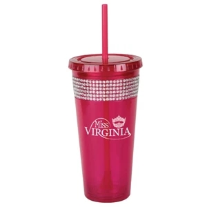 Sparkle Bling - Pink - Tumbler Made From Acrylic Body And Liner With 2 In 1 Propeller Straw And Stirrer